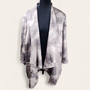 COLDWATER CREEK | Abstract Gray Satin Waterfall Neutral Watercolor Cardigan | 1X